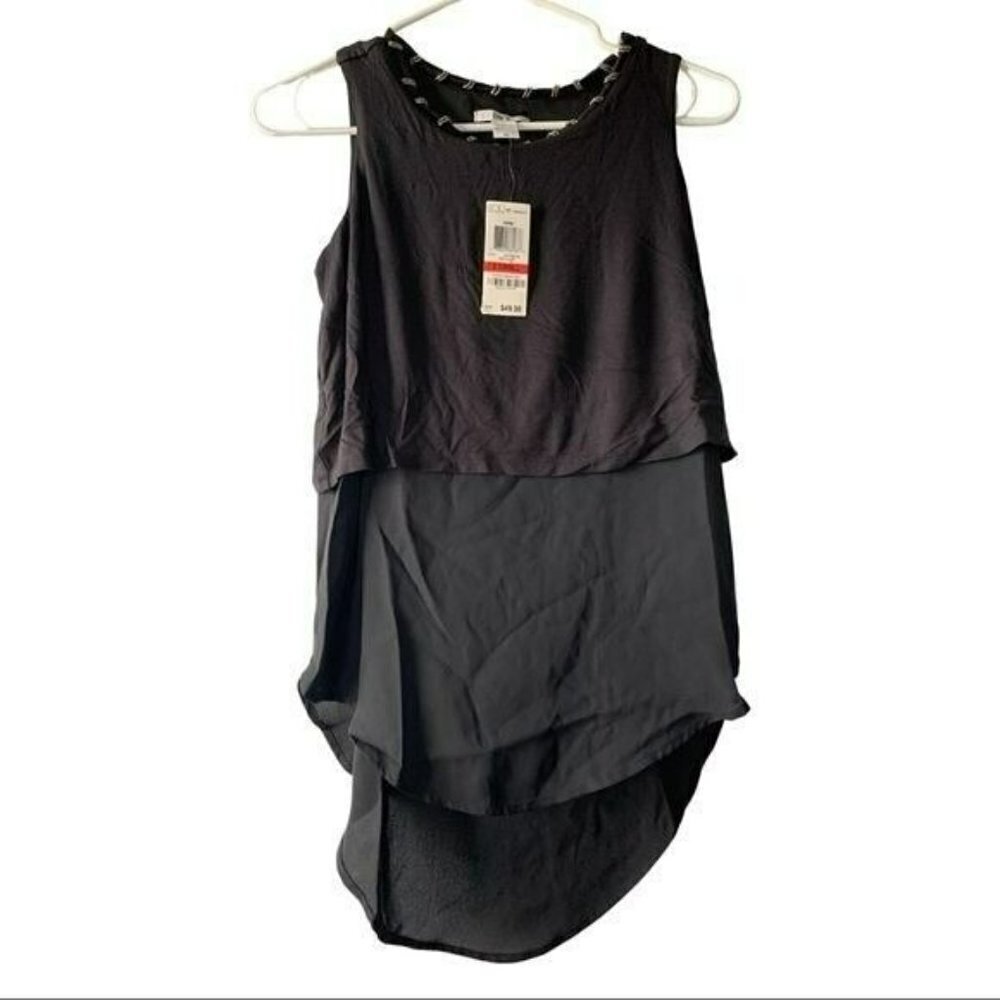 Bar III Black Tank Top Tunic Size XS Beaded Neckline